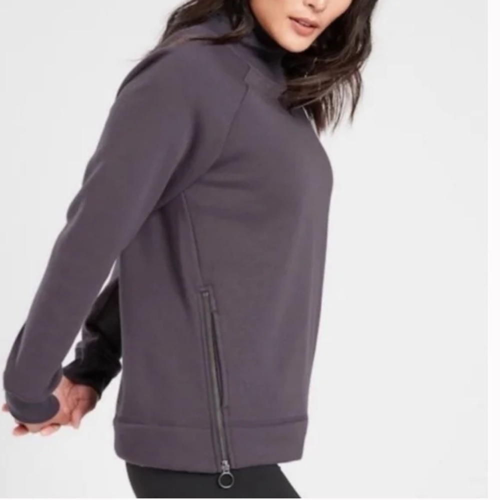ATHLETA Cozy Karma Purple Side Zip Funnel Neck Mock Neck Sweatshirt Sz Small S - Picture 13 of 13